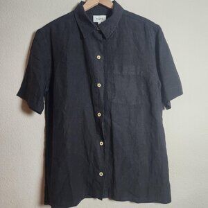 Mate Shirt Womens S Black Linen Short Sleeve Button Front Casual Collared Top